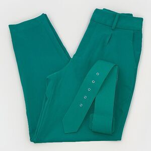 ACG Dress Pants Womens Size M Pleaded Belted High Waist Knit Green Tapered Leg